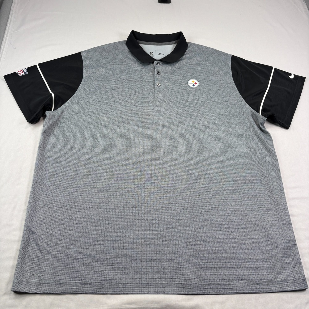 Pittsburgh Steelers Polo Shirt Mens 3XL Gray Black Nike Dri Fit Performance NFL